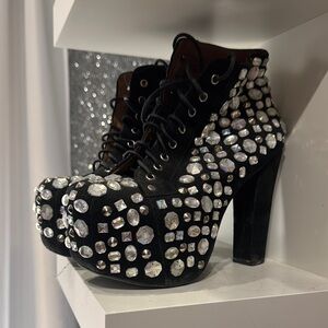 Jeffrey Campbell Black and Silver Heeled Boots with Stiletto Heels